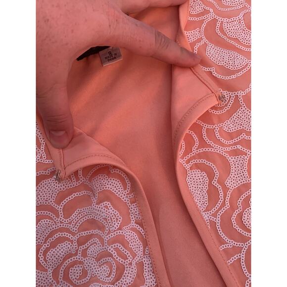 Bob Mackie wearable art peach sequined cardigan woman’s size small - Picture 5 of 8